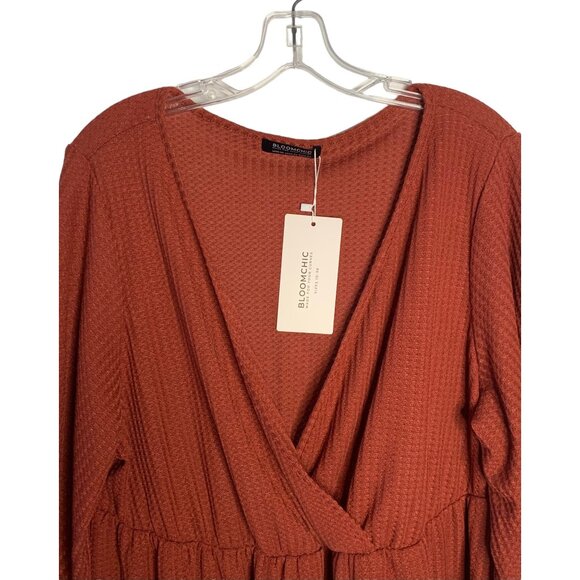 BLOOMCHIC Rust Orange Waffle Knit Flutter Sleeve Peplum Knit Top NWT Size 18-20 - Picture 4 of 9